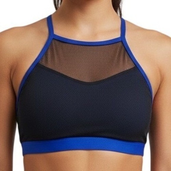 L Body Wrappers Royal Blue Black Mesh High Neck Dance Crop Top Youth 810